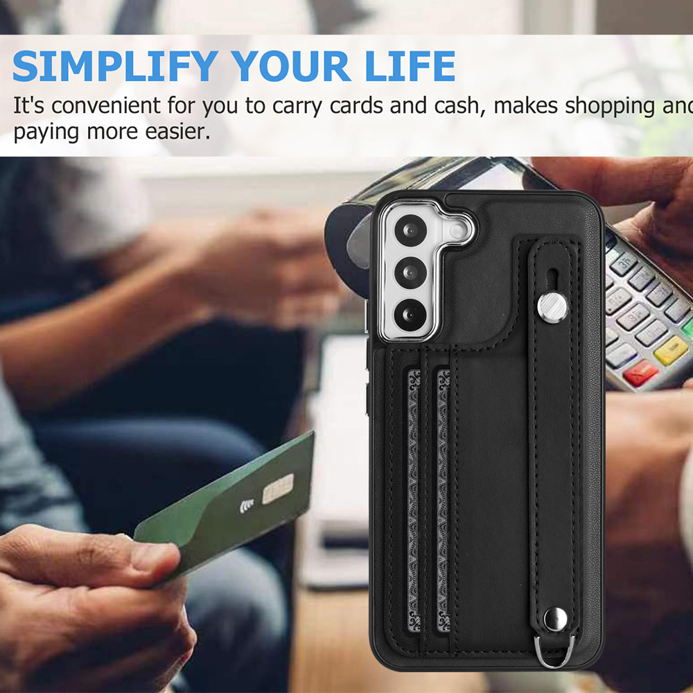 YB Leather Coating Series-5 For Samsung Galaxy S22 5G Card Slots Scratch-proof Cover Leather Coated TPU Kickstand Case YB Leather Coating Series-5 For Samsung Galaxy S22 5G Card Slots Scratch-proof Cover Leather Coated TPU Kickstand Case